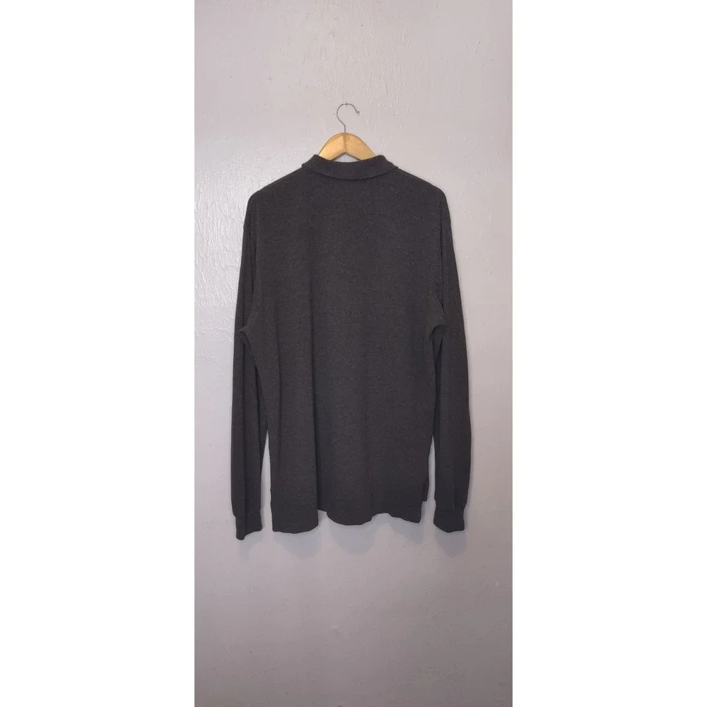 Polo Ralph Lauren Men's Long Sleeve Grey Polo with Maroon Embroiderd Polo Pony
